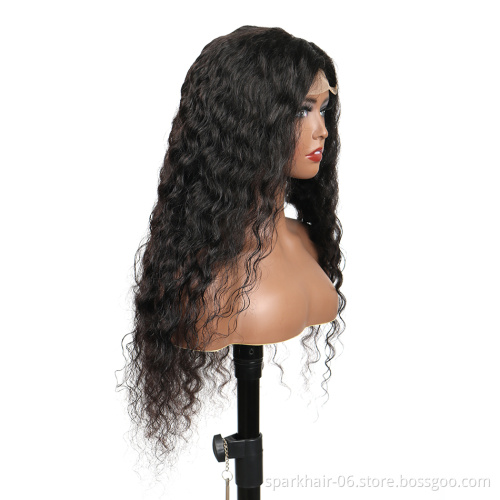 SPARK 4x4 Lace Closure Wholesale Cheap Wig Deep Curly Raw Virgin Cuticle Aligned hair Brazilian Wigs Human Hair Lace Closure Wig